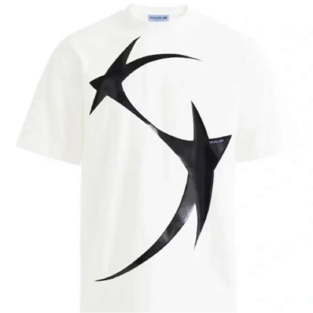 White Mugler H&M tshirt size L. Silver star emblem on the back under the neck.